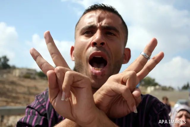 A Palestinian youth takes part in a weekly demonstration against Israeli settlement expansion, in the West Bank village of Nabi Saleh, on October 7, 2011. Photo by Issam Rimawi