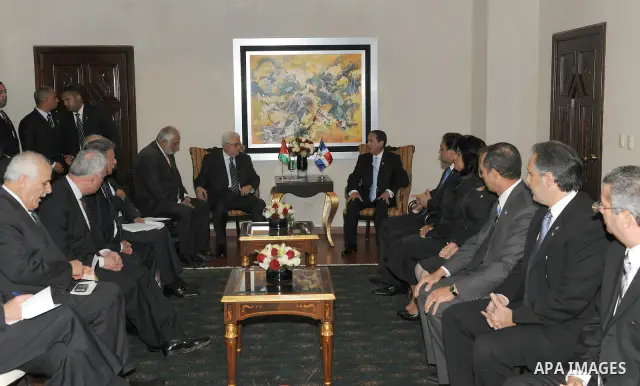 Palestinian President Mahmoud Abbas (Abu Mazen) during a speech at the extraordinary session of the Parliament of the Dominican Republic in Santo Domingo. OCT.07.2011. Photo by Thaer Ganaim