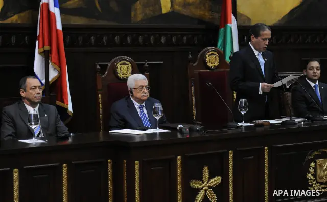 Palestinian President Mahmoud Abbas (Abu Mazen) during a speech at the extraordinary session of the Parliament of the Dominican Republic in Santo Domingo. OCT.07.2011. Photo by Thaer Ganaim