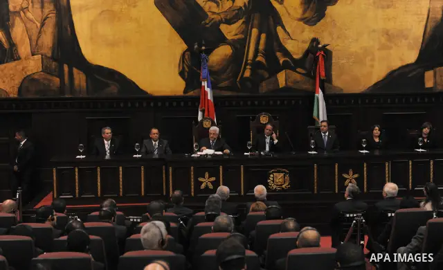 Palestinian President Mahmoud Abbas (Abu Mazen) during a speech at the extraordinary session of the Parliament of the Dominican Republic in Santo Domingo. OCT.07.2011. Photo by Thaer Ganaim