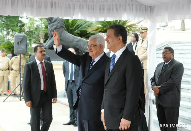 Palestinian President Mahmoud Abbas (Abu Mazen) during meeting with Dominican Republic President Leonel Fernandez in Santo Domingo, OCT,07,2011. Photo by Thaer Ganaim