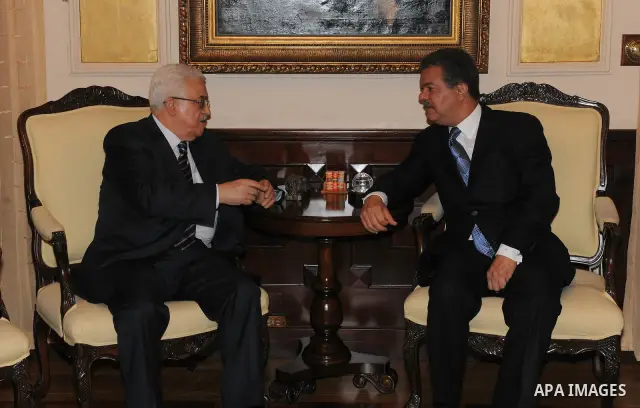 Palestinian President Mahmoud Abbas (Abu Mazen) during meeting with Dominican Republic President Leonel Fernandez in Santo Domingo, OCT,07,2011. Photo by Thaer Ganaim