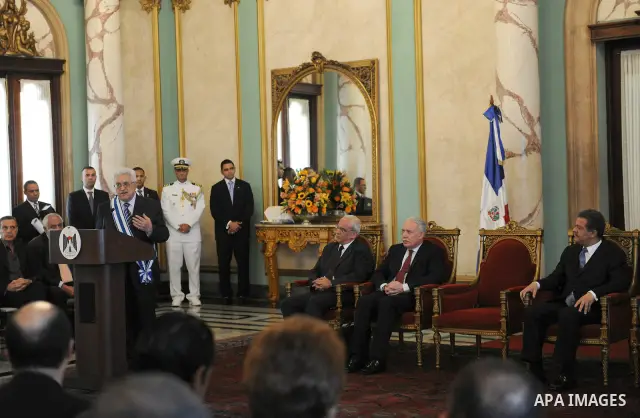 Palestinian President Mahmoud Abbas (Abu Mazen) during meeting with Dominican Republic President Leonel Fernandez in Santo Domingo, OCT,07,2011. Photo by Thaer Ganaim
