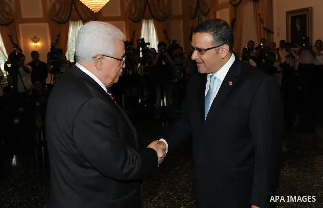 Palestinian President Mahmoud Abbas (Abu Mazen) meets with thae Salvadoran Morcillo Funes in Salvador. OCT.10.2011. Photo by Thaer Ganaim