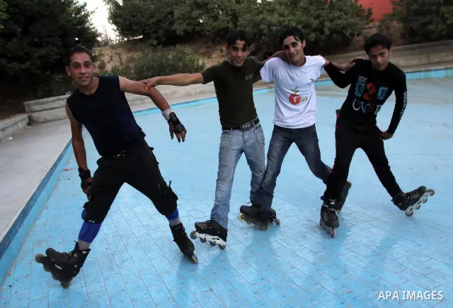 Palestinian wheel athletes demonstrate their skills at a park in Gaza city on Oct. 11,2011. Tens of Palestinian youths find parkour good game to waste their free time. Photo by Mohammed Asad