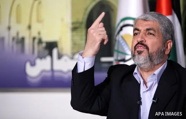 Hamas leader Khaled Mashaal, talks during a press conference on prisoner exchange deal between Israel and Hamas, in Damascus, Syria on Oct. 11,2011. Both the Islamic Hamas Movement and Israeli Prime Minister Benjamin Net...
