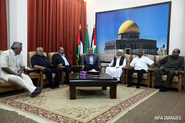 Palestinian prime minister Ismail Haniyeh in Gaza Strip, during meeting with Palestinian factions leaders in his house in Gaza city, oct. 15, 2011. Israeli soldier Gilad Shalit will be freed from five years of captivity...