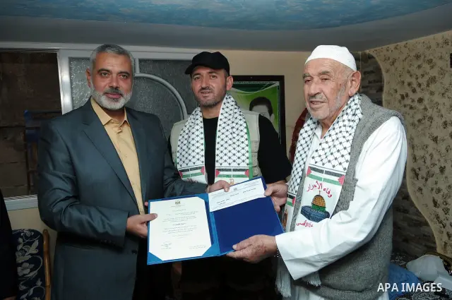 Palestinian Prime Minister in Gaza, Ismail Haniyeh during his visit to prisoners of editors in the provinces of Central and Khan Younis in Gaza strip, Oct. 22, 2011. Photo by Ahmed Shaat
