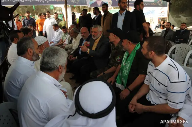 Palestinian Prime Minister in Gaza, Ismail Haniyeh during his visit to prisoners of editors in the provinces of Central and Khan Younis in Gaza strip, Oct. 22, 2011. Photo by Ahmed Shaat