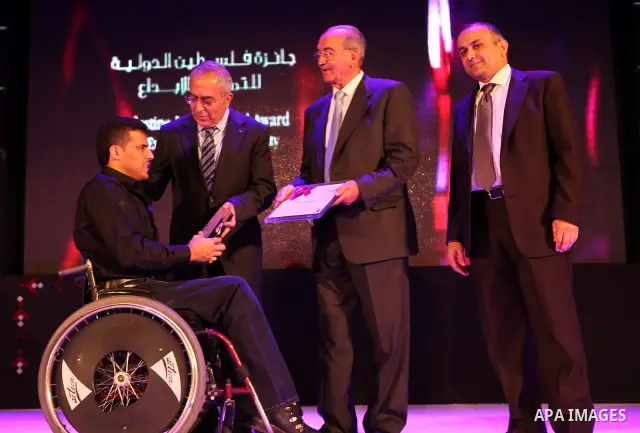Palestinian Prime Minister Salam Fayyad during his participation in the ceremony Palestine International Award for Excellence and Innovation in Nablus city, Oct. 24. 2011. Photo by Mustafa Abu Dayeh