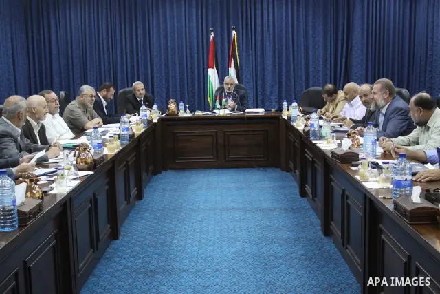 Palestinian Prime Minister in Gaza Strip, Ismail Haniyeh, during a weekly meeting with the Palestinian Government, in Gaza City on Oct. 25, 2011.. Photo by Mohammed Asad