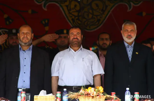 Palestinian prime minister in Gaza Strip, Ismail Haniya attends a ceremony organised by Hamas police in Gaza City in front of the media and Palestinian prisoners released in a recent swap between Hamas and Israel October...