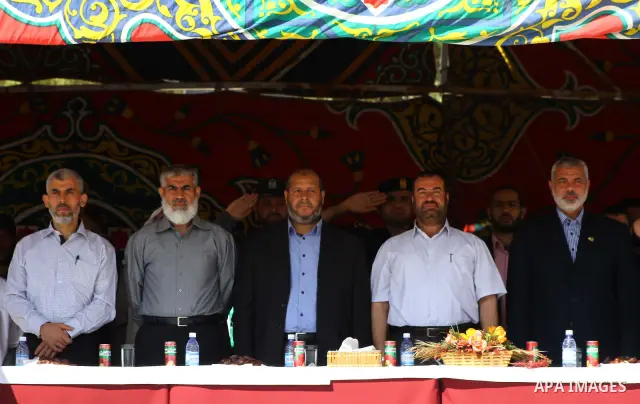 Palestinian prime minister in Gaza Strip, Ismail Haniya attends a ceremony organised by Hamas police in Gaza City in front of the media and Palestinian prisoners released in a recent swap between Hamas and Israel October...