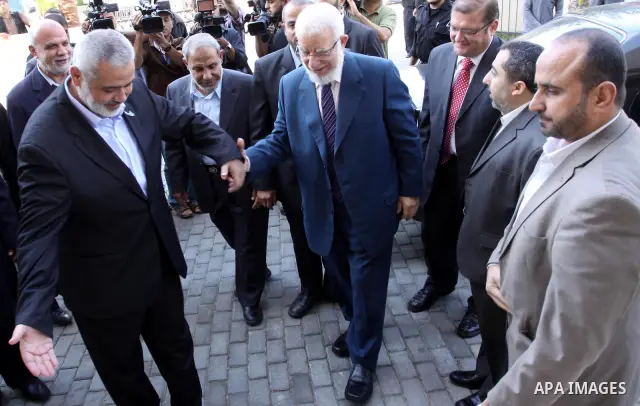 Palestinian Prime Minister in Gaza Strip, Ismail Haniyeh, Receives delegation of the Muslims Brotherhood in his Office in Gaza City.on Oct. 29, 2011. Photo by Mohammed Asad