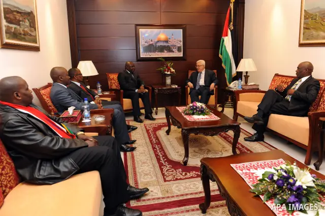Palestinian President Mahmoud Abbas (Abu Mazen) receive the cheif of the Football Association of southernmost Africa in Ramallah on Nov. 15, 2011. Photo by Mufeed Abu Hasnah