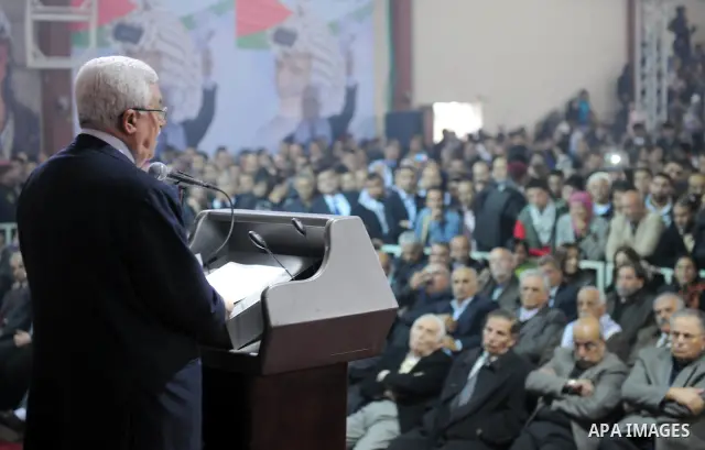 Palestinian leader Mahmud Abbas addresses the Palestinian leadership on November 16, 2011 in the West Bank city of Ramallah. The address was timed to mark seven years since the death of veteran leader Yasser Arafat and t...