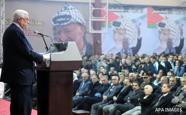 Palestinian leader Mahmud Abbas addresses the Palestinian leadership on November 16, 2011 in the West Bank city of Ramallah. The address was timed to mark seven years since the death of veteran leader Yasser Arafat and t...