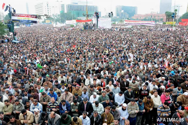 Protesters gather at Tahrir Square, the focal point of the uprising that ousted President Hosni Mubarak, in Cairo, Egypt, Friday, Nov. 18, 2011. Thousands of Egyptians are rallying in Cairo's Tahrir square, with Islamist...