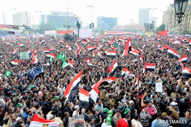 Protesters gather at Tahrir Square, the focal point of the uprising that ousted President Hosni Mubarak, in Cairo, Egypt, Friday, Nov. 18, 2011. Thousands of Egyptians are rallying in Cairo's Tahrir square, with Islamist...