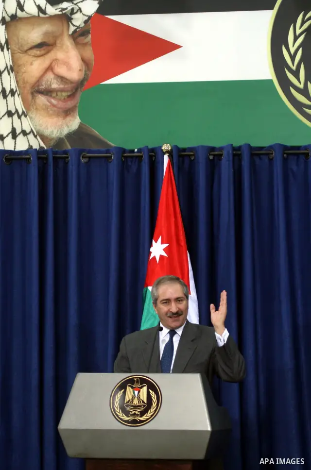 Jordanian Foreign Minister Nasser Judeh and his Palestinian counterpart Riyad al-Malki hold a news conference after the meeting of King Abdullah of Jordan with Palestinian President Mahmoud Abbas in the West Bank city of...