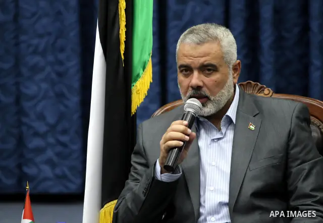 Palestinian Prime Minister in Gaza Strip, Ismail Haniyeh meets with the members of the spring of freedom convoy at his office in Gaza city on Nov. 23, 2011. A convoy carrying Arab, European and International activists vi...