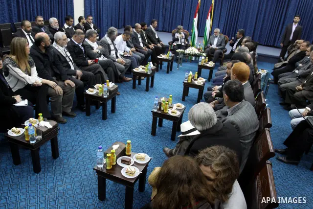 Palestinian Prime Minister in Gaza Strip, Ismail Haniyeh, receives the delegation of Latin America and the deputies of Latin America in Gaza City on Nov. 24, 2011. Photo by Mohammed Asad