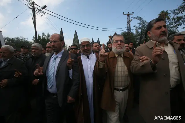 Palestinian Jihad Islamic leaders take part in a rally in Gaza City to show their solidarity for Al-Aqsa mosque in Jerusalem November 25, 2011. The mosque built on the compound known to Muslims as al-Haram al-Sharif and...