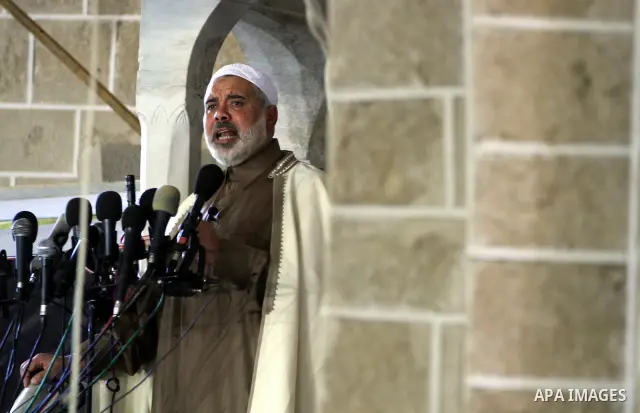 Palestinian prime minister in Gaza Strip, Ismail Haniya speaks during Friday prayers to supporters gathering for a rally in Gaza City to show their solidarity for Al-Aqsa mosque in Jerusalem November 25, 2011. The mosque...