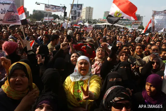 Egyptian protesters attend a demonstration in Tahrir Square, in Cairo, Egypt, Friday, Dec. 2, 2011. Islamists appear to have taken a strong majority of seats in the first round of Egypt's first parliamentary vote since H...