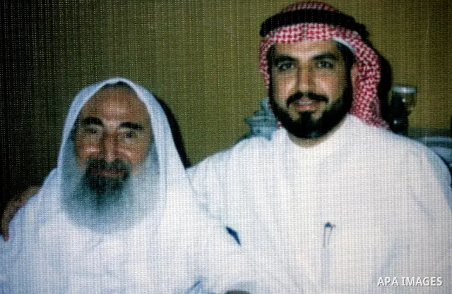 A picure to Hamas leader, khaleed Meshaal with Sheikh Ahmed Yaseen is seen as Palestinian Hamas supporters gather at the Hamas founder home, Ahmed Yaseen to announce the starting of the launch of celebrations marking the...