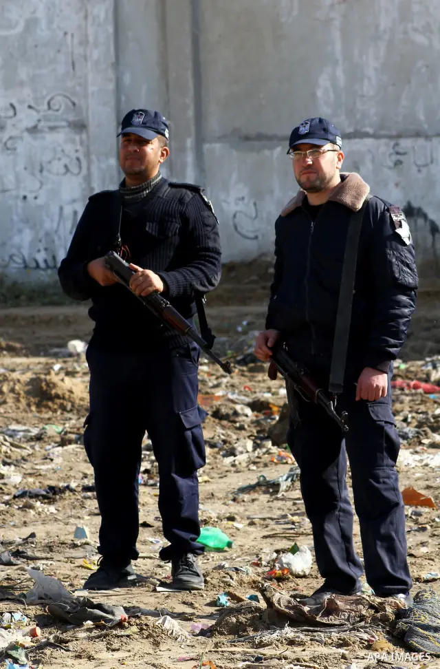 Hamas militants during lay foundation stone for the reconstruction of yafa secondary school in the neighborhood Al tofah in Gaza city on Dec.13, 2011. Photo by Ashraf Amra