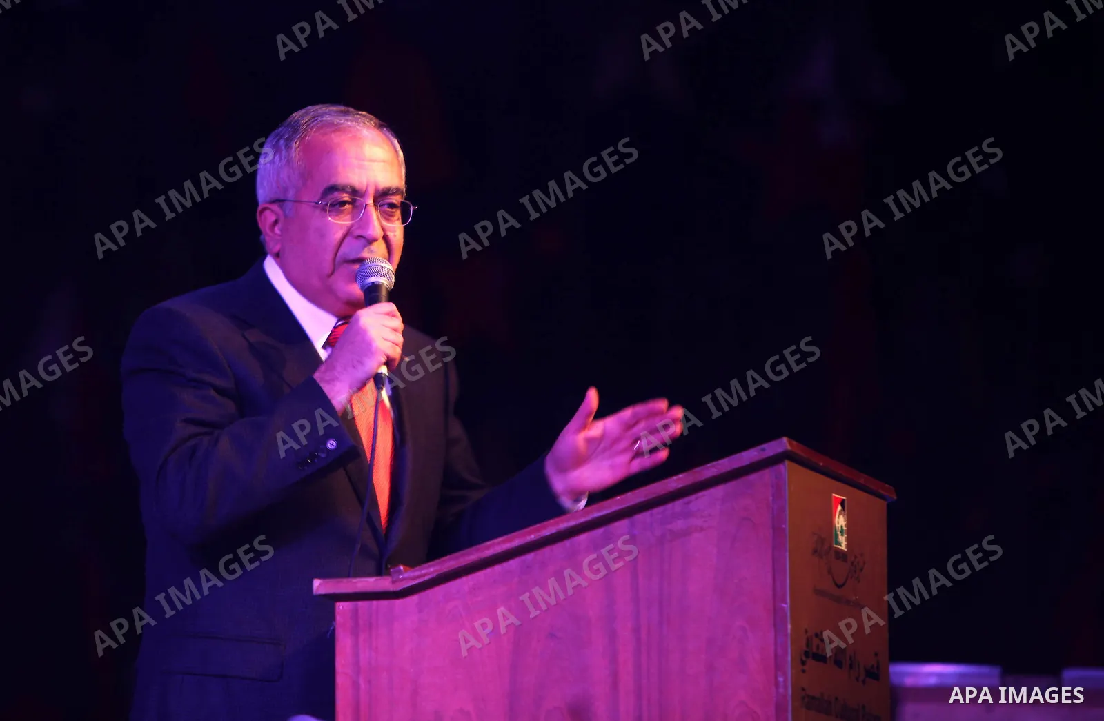 Palestinian Prime Minister, Salam Fayyad, during a ceremony of lighting the Christmas tree, in the West Bank City of Ramallah, On Dec.13, 2011. Photo by Mustafa Abu Dayeh