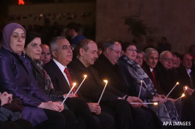 Palestinian Prime Minister, Salam Fayyad, during a ceremony of lighting the Christmas tree, in the West Bank City of Ramallah, On Dec.13, 2011. Photo by Issam Rimawi