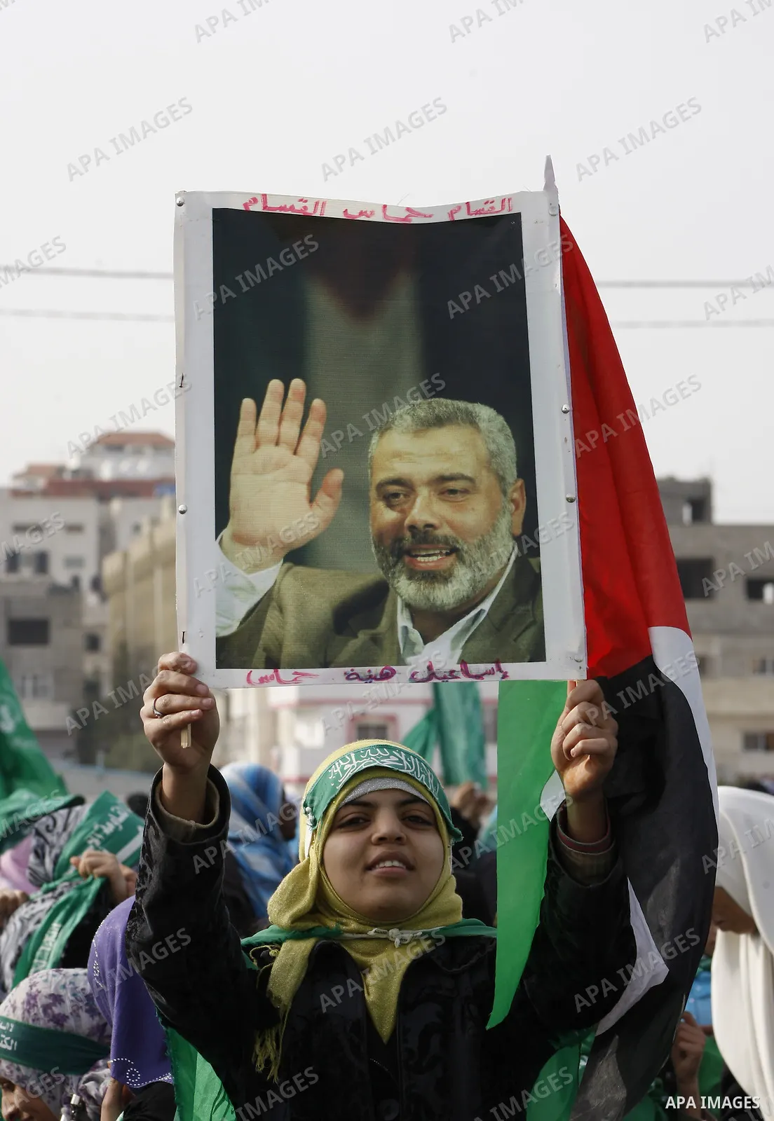 Thousands of Hamas supporters gather to celebrating marking the Islamist movement's 24nd anniversary at el-Qatiba yard in Gaza city on Dec 14, 2011. the Islamist movement of Hamas take over ruling at Gaza strip since Jun...