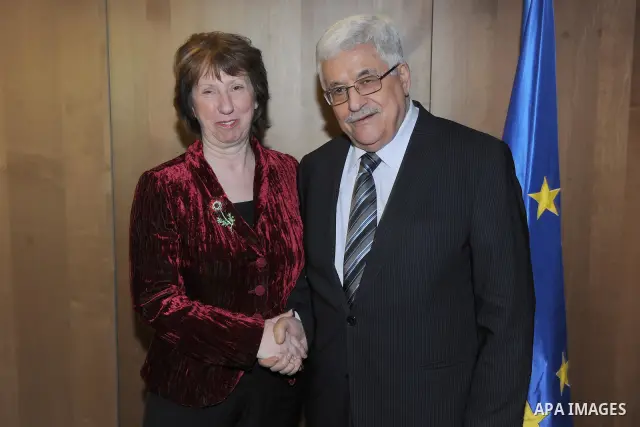 Palestinian President Mahmoud Abbas during a meeting with the Supreme coordinated foreign and security policy in the European Union Catherine Ashton, in Brussels, Dec. 14, 2011. Palestine was admitted as a member of the...