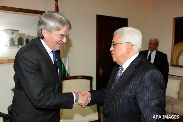 Palestinian President, Mahmoud Abbas (Abu Mazen) meet with Andrew Mitchell, British International Development Minister in the West Bank city of Ramallah on Dec. 17, 2011. Photo by Mufeed Abu Hasna
