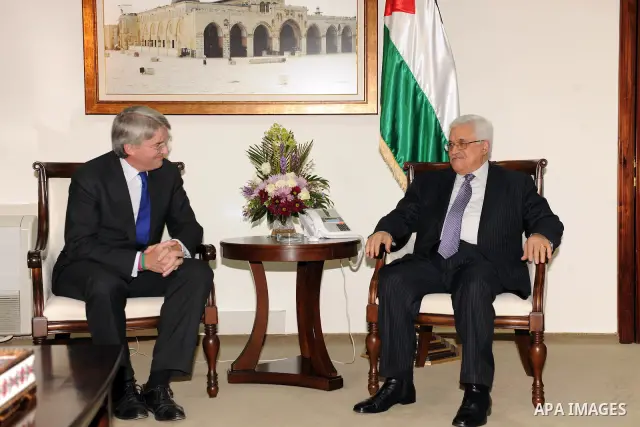 Palestinian President, Mahmoud Abbas (Abu Mazen) meet with Andrew Mitchell, British International Development Minister in the West Bank city of Ramallah on Dec. 17, 2011. Photo by Mufeed Abu Hasna