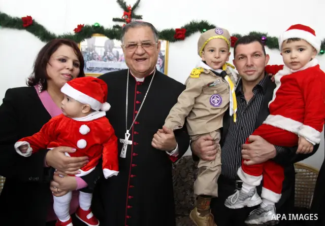 Latin Patriarch of Jerusalem Fouad Twal arrives at at Deir al-Laten Church in Gaza City December 18, 2011, to attend a celebration with Palestinians ahead of Christmas. Photo by Mohammed Asad