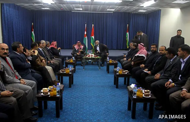 Palestinian Prime Minister in Gaza Strip, Ismail Haniyeh, receives the delegation from the Jordanian Hashemite Charity Organization, in Gaza City. 21. 2011. Photo by Ashraf Amra