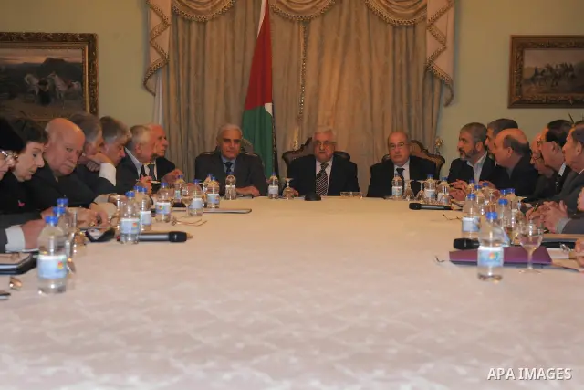 Palestinian President, Mahmoud Abbas (Abu Mazen), meets with Palestinian Fatah movement members and the leaders of Palestinian factions in Cairo on December 22, 2011.Palestinian factions, led by the former rivals Hamas a...
