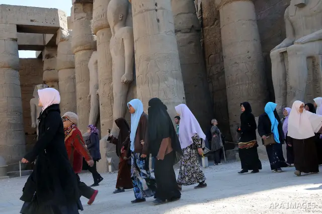 Foreign tourists during thier tour in the Tourism places at the luxor, Before the start of the Christmas Christians, in Egypt on Dec. 27, 2011. Photo by Ahmed Asad