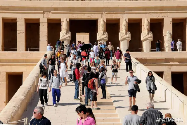 Foreign tourists during thier tour in the Tourism places at the luxor, Before the start of the Christmas Christians, in Egypt on Dec. 27, 2011. Photo by Ahmed Asad