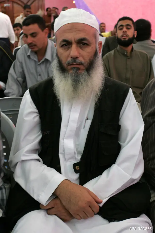 In this Oct. 26, 2011 file photograph, Zuhair al-Qaissi, a secretary-general of the armed wing of the Popular Resistance Committees (PRC) attends a celebration. An Israeli airstrike killed a top Palestinian militant comm...