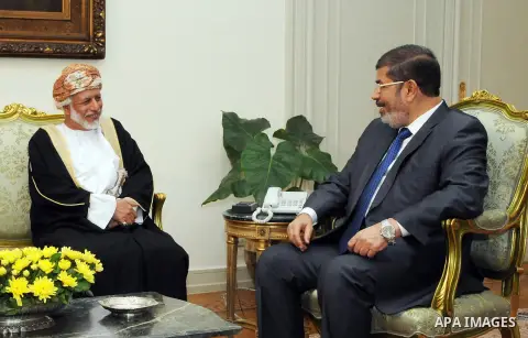 Egyptian President Mohamed Morsi (R) meeting with Foreign Minister of Oman Yusuf bin Alawi, at the presidential palace, in Cairo, Egypt, 29 July 2012. Photo by Ahmed mourad \ EGYPTIAN PRESIDENCY