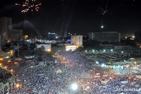 Egyptian opponents of ousted president Mohamed Morsi gather at Tahrir Square in Cairo, Egypt, 26 July 2013. Egyptian authorities on 26 July ordered ousted president Mohammed Morsi to be detained for 15 days pending furth...