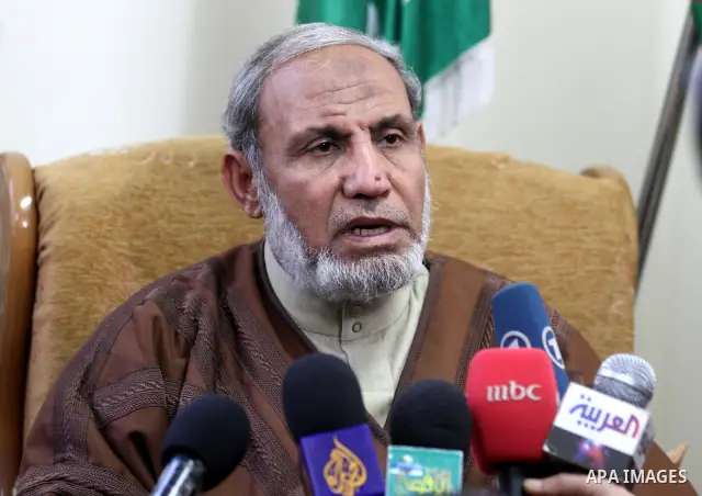 Palestinian Hamas leader, Mahmoud al-Zahar, meets with member of the Executive Committee of the PLO, Nabil Shaath, in his house, in Gaza City, on Jan. 03, 2012. Photo by Majdi Fathi