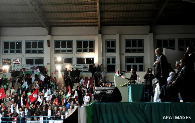 Palestinian Prime Minister in Gaza Strip, Ismail Haniyeh, during his visit to the central Tunisian city of Sidi Bouzid, the birthplace of the 2011 Tunisian revolution, on Jan. 07, 2012. Photo by Mohammed Al-Ostaz