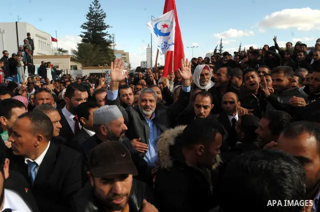Palestinian Prime Minister in Gaza Strip, Ismail Haniyeh, during his visit to the central Tunisian city of Sidi Bouzid, the birthplace of the 2011 Tunisian revolution, on Jan. 07, 2012. Photo by Mohammed Al-Ostaz