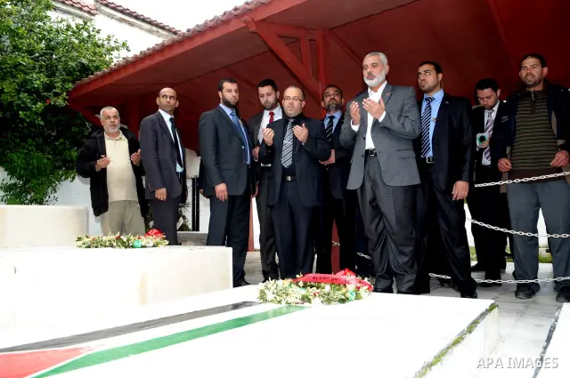 Palestinian Prime Minister in Gaza Strip, Ismail Haniyeh, during his visit to cemetery Palestine martyrs, in Tunisia on Jan. 08, 2012. Photo by Mohammed Al-Ostaz