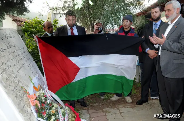 Palestinian Prime Minister in Gaza Strip, Ismail Haniyeh, during his visit to cemetery Palestine martyrs, in Tunisia on Jan. 08, 2012. Photo by Mohammed Al-Ostaz